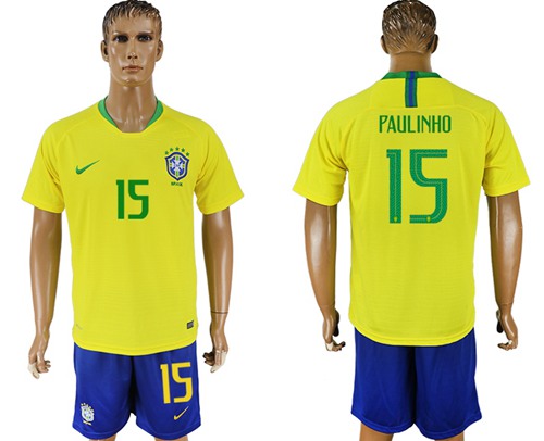 Brazil #15 Paulinho Home Soccer Country Jersey
